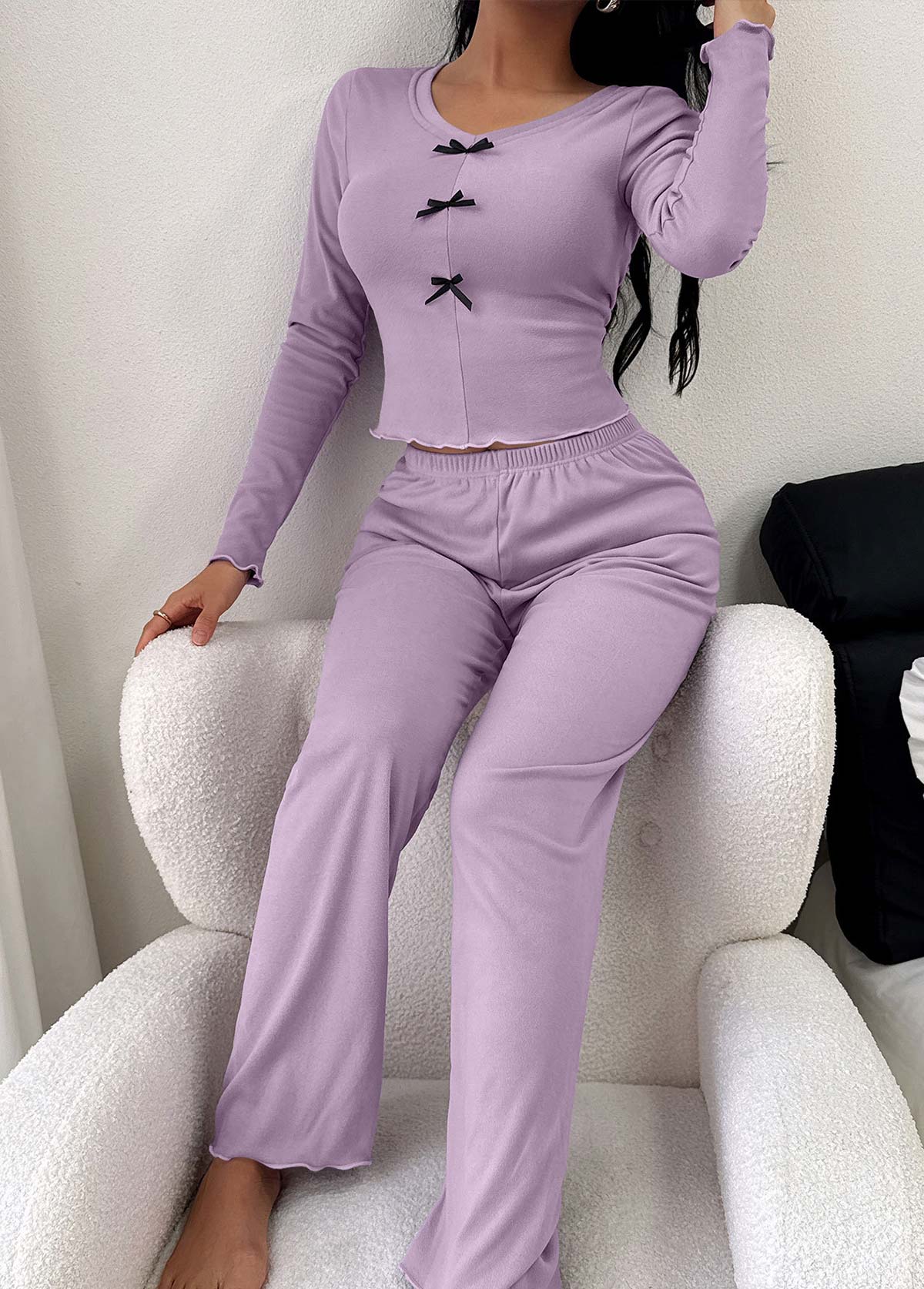 Purple Long Sleeve V Neck Lounge Top and Pants | picture 