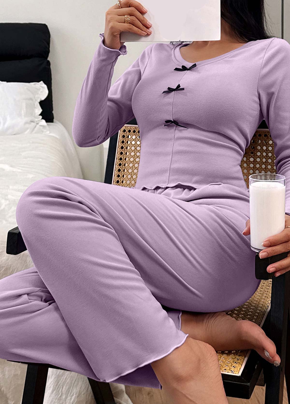 Purple Long Sleeve V Neck Lounge Top and Pants | picture 