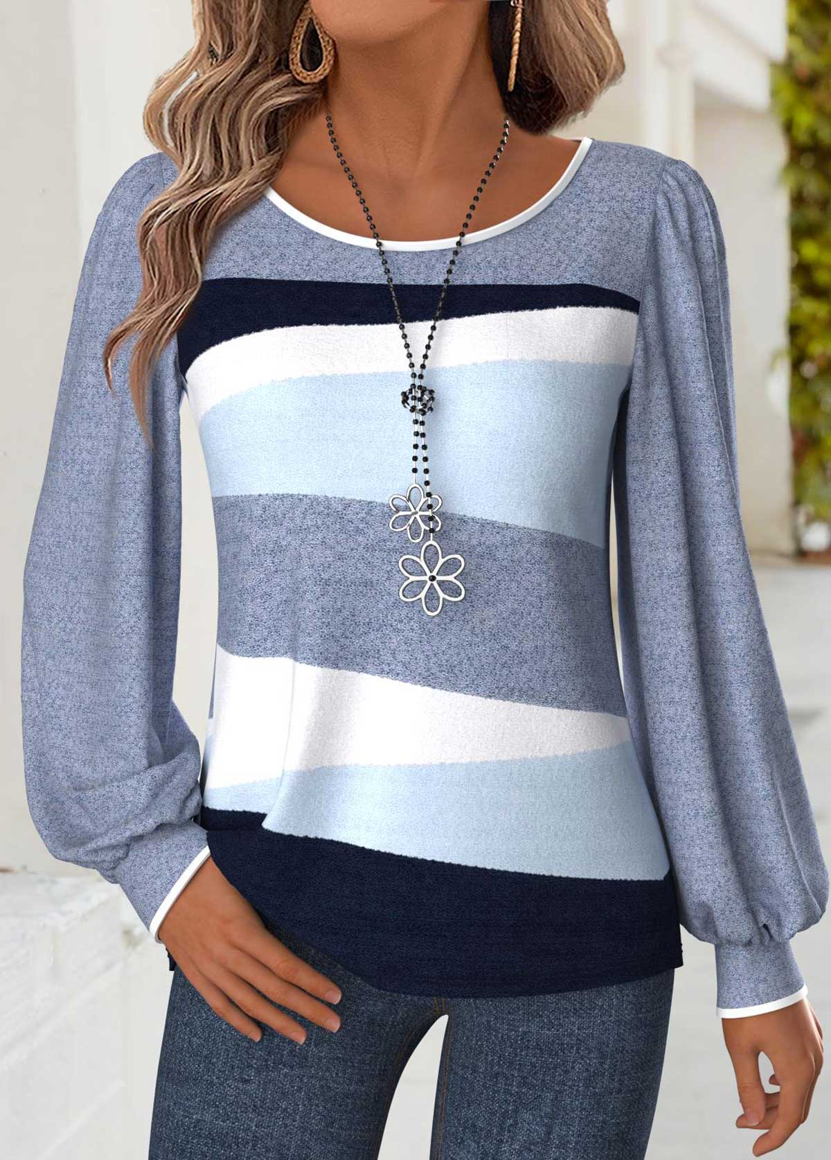 Blue Tummy Coverage Geometric Print Long Sleeve T Shirt | picture 