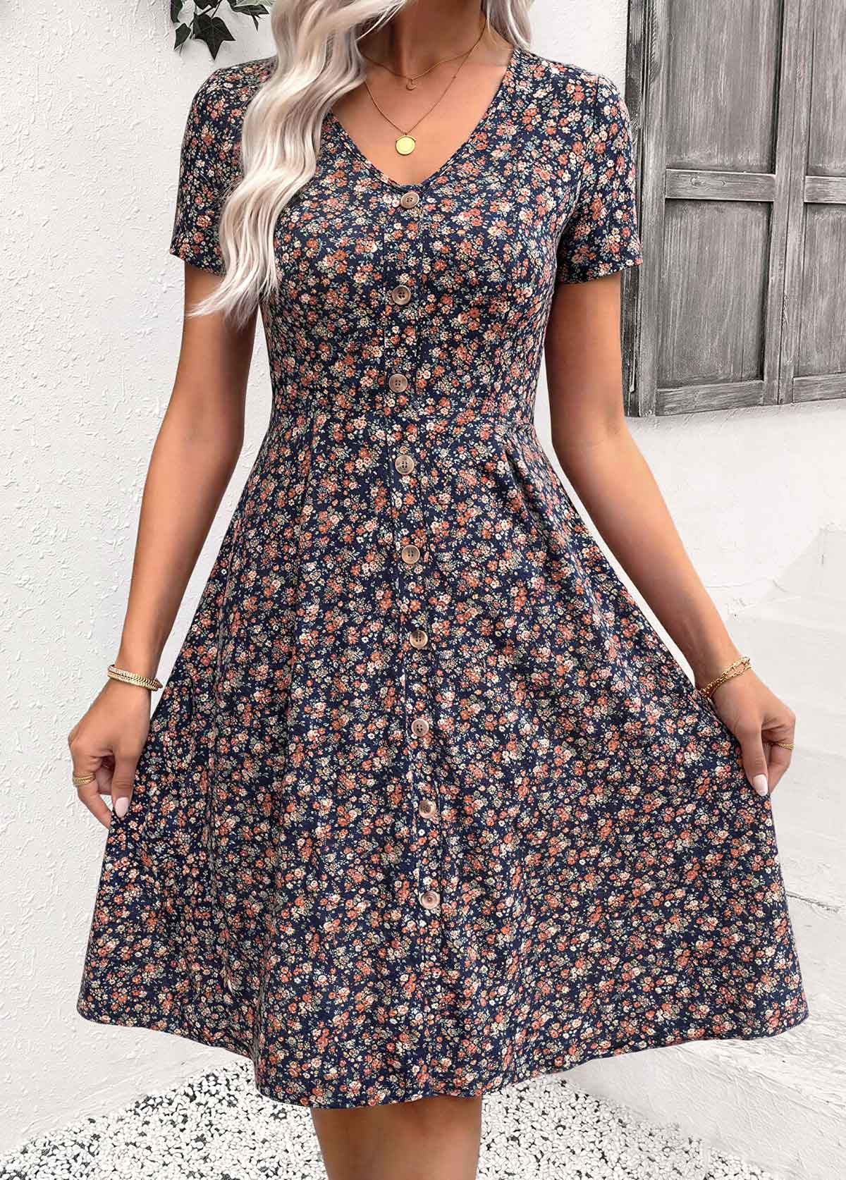 Multi Color Ditsy Floral Print Tummy Coverage Dress | picture 