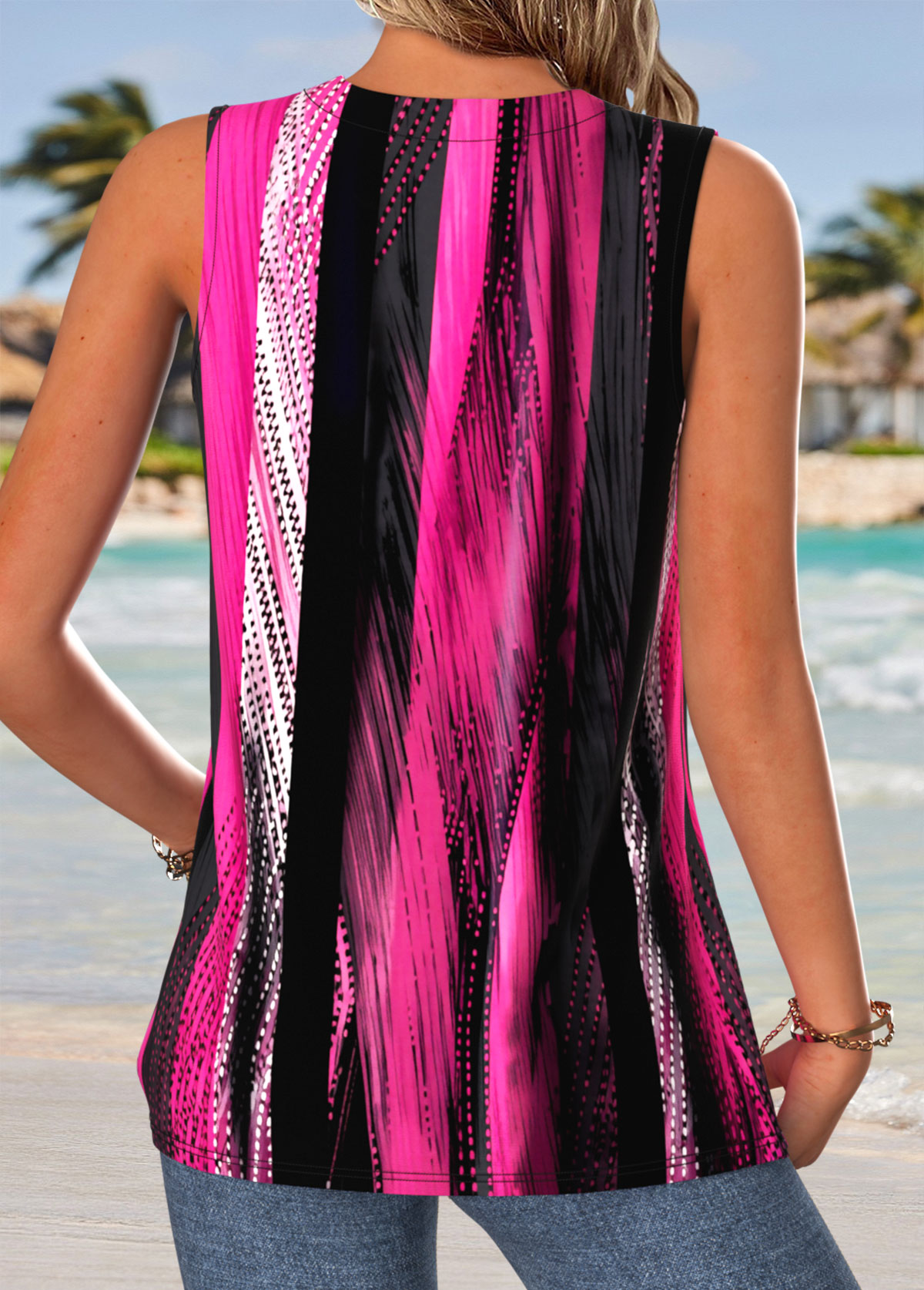 Multi Color Striped Sleeveless V Neck Tank Top | picture 