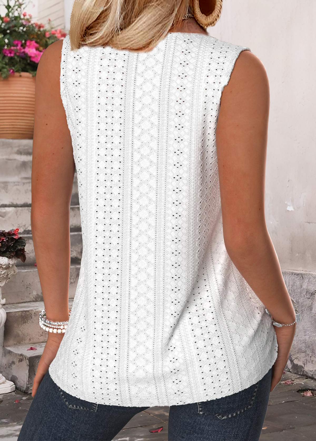 White Tummy Coverage Sleeveless Round Neck Tank Top | picture 