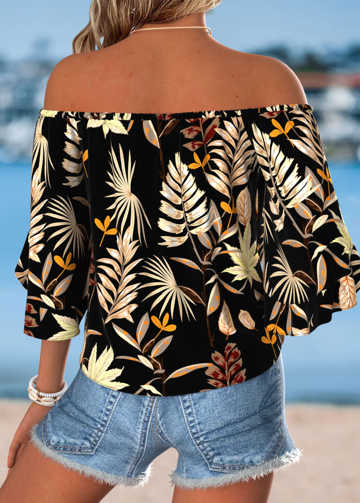 Multi Color Tie Plants Print Half Sleeve Blouse | picture 