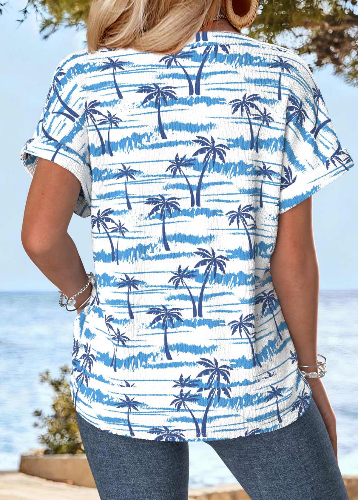 Multi Color Tummy Coverage Tropical Plants Print T Shirt | picture 