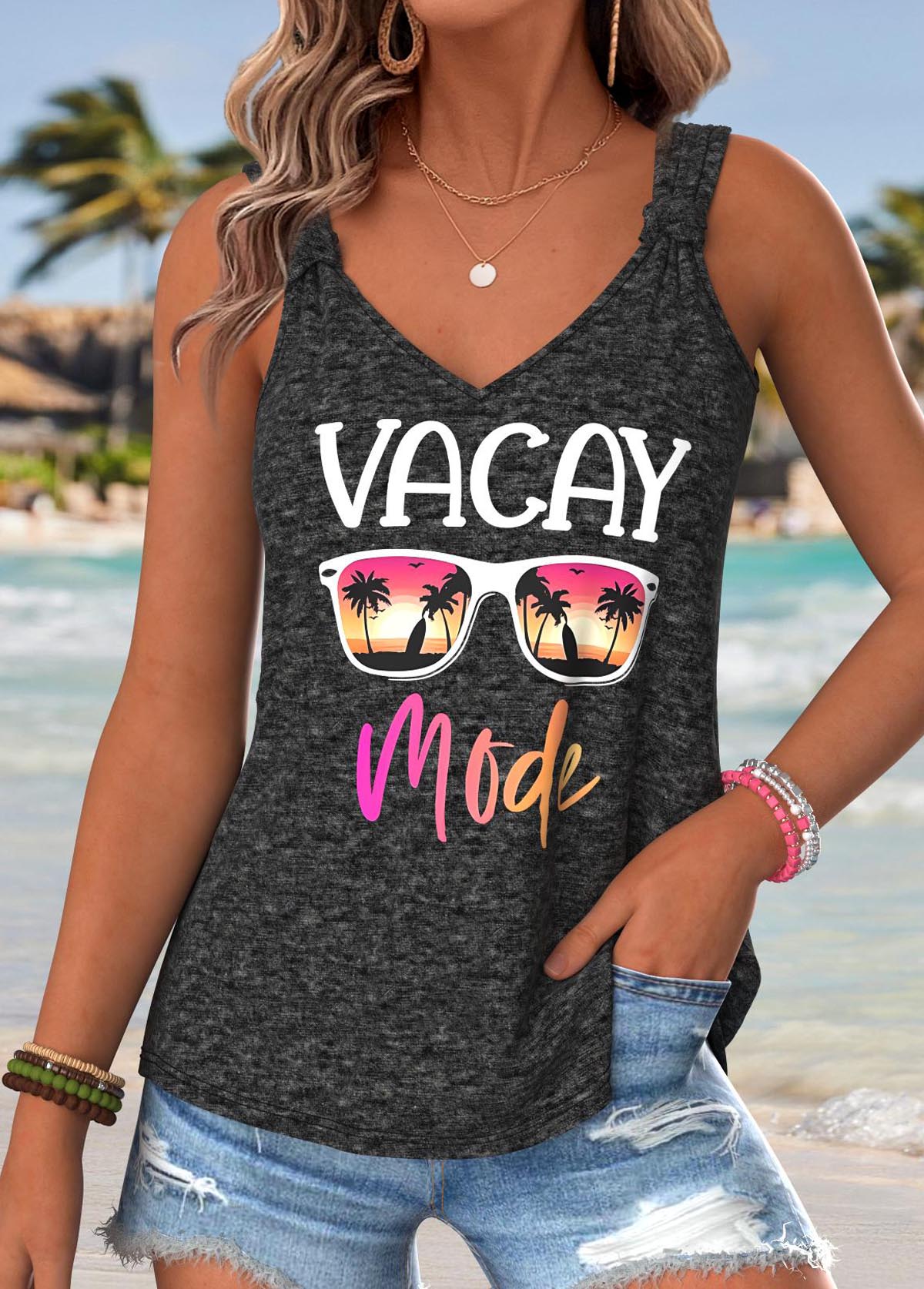 Dark Grey Marl Tie Slogan Print Sleeveless Tank Top | picture 