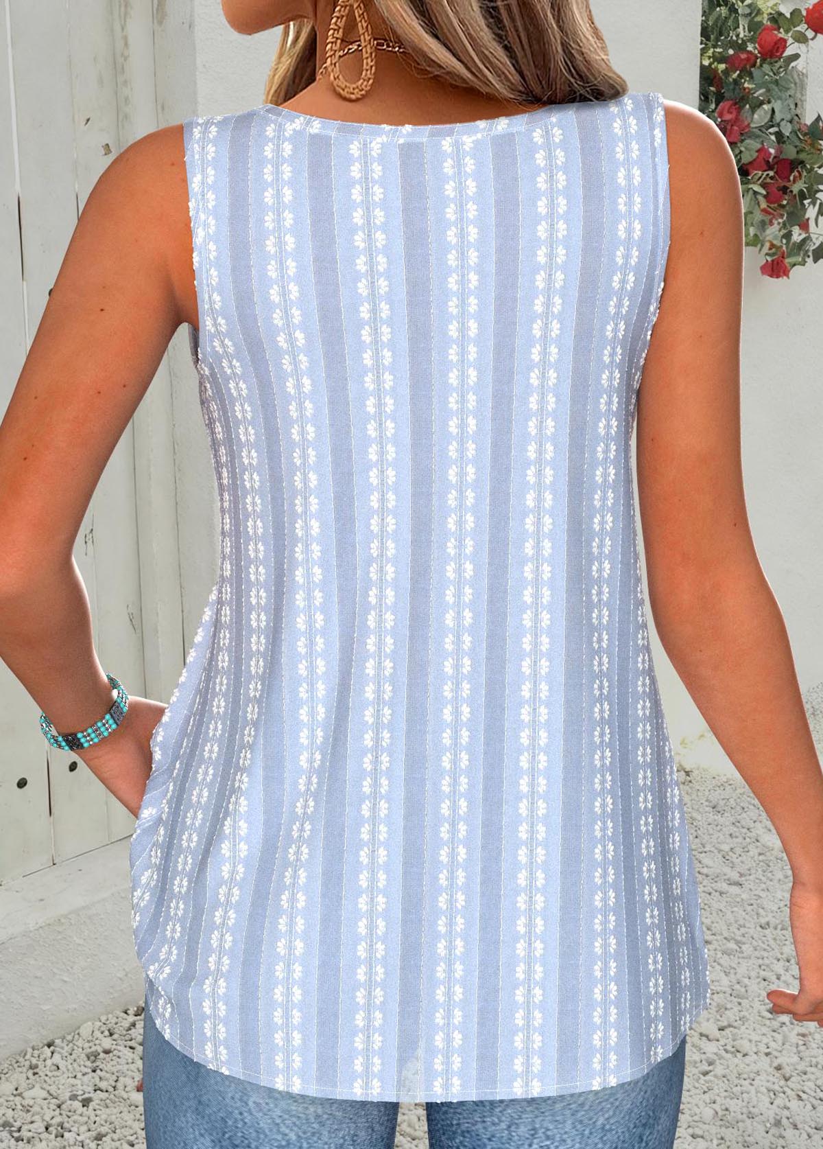 Light Blue Floral Print Peplum Sleeveless Tank Top | picture 