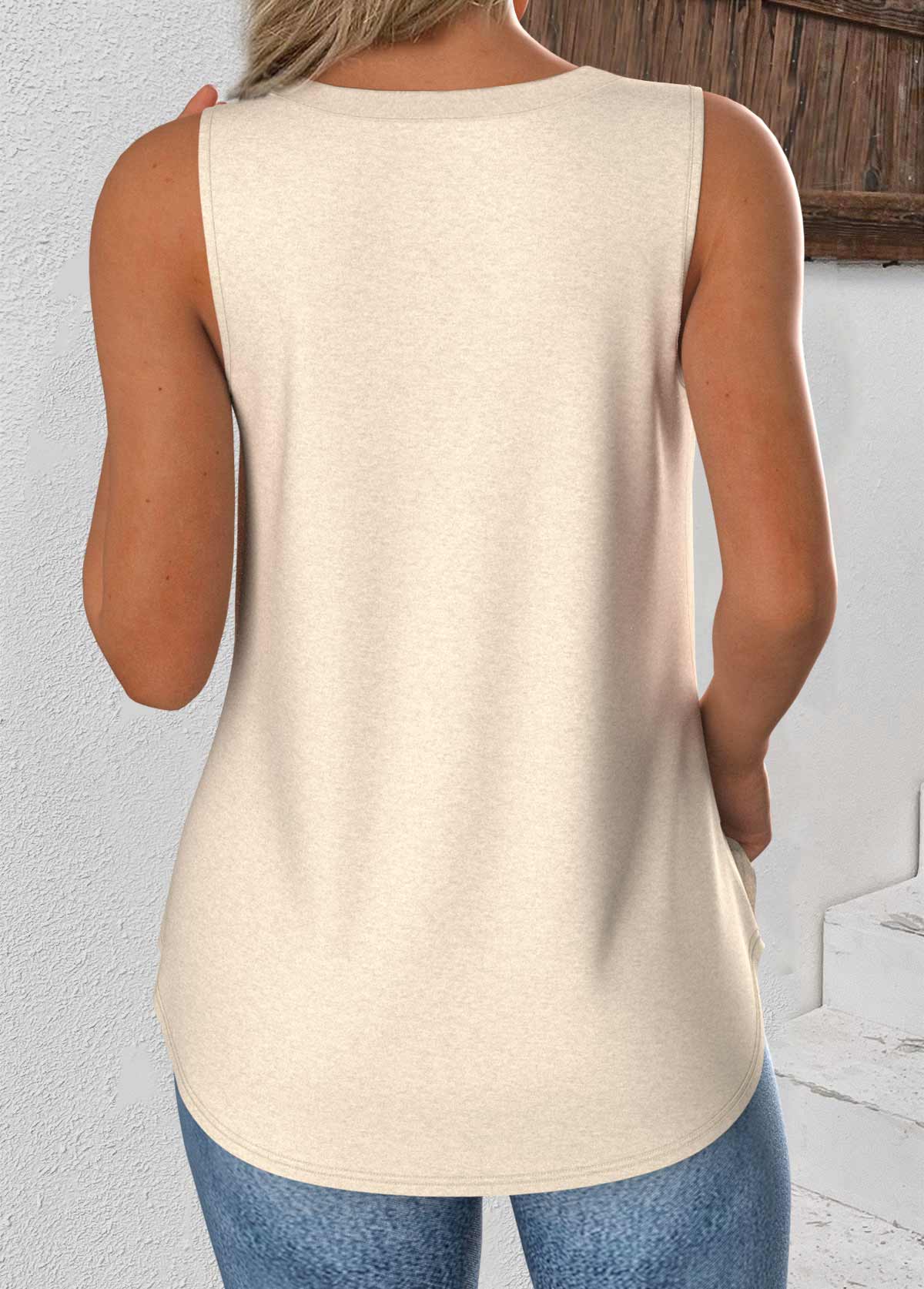 Beige Sleeveless V Neck Tank Top | picture 