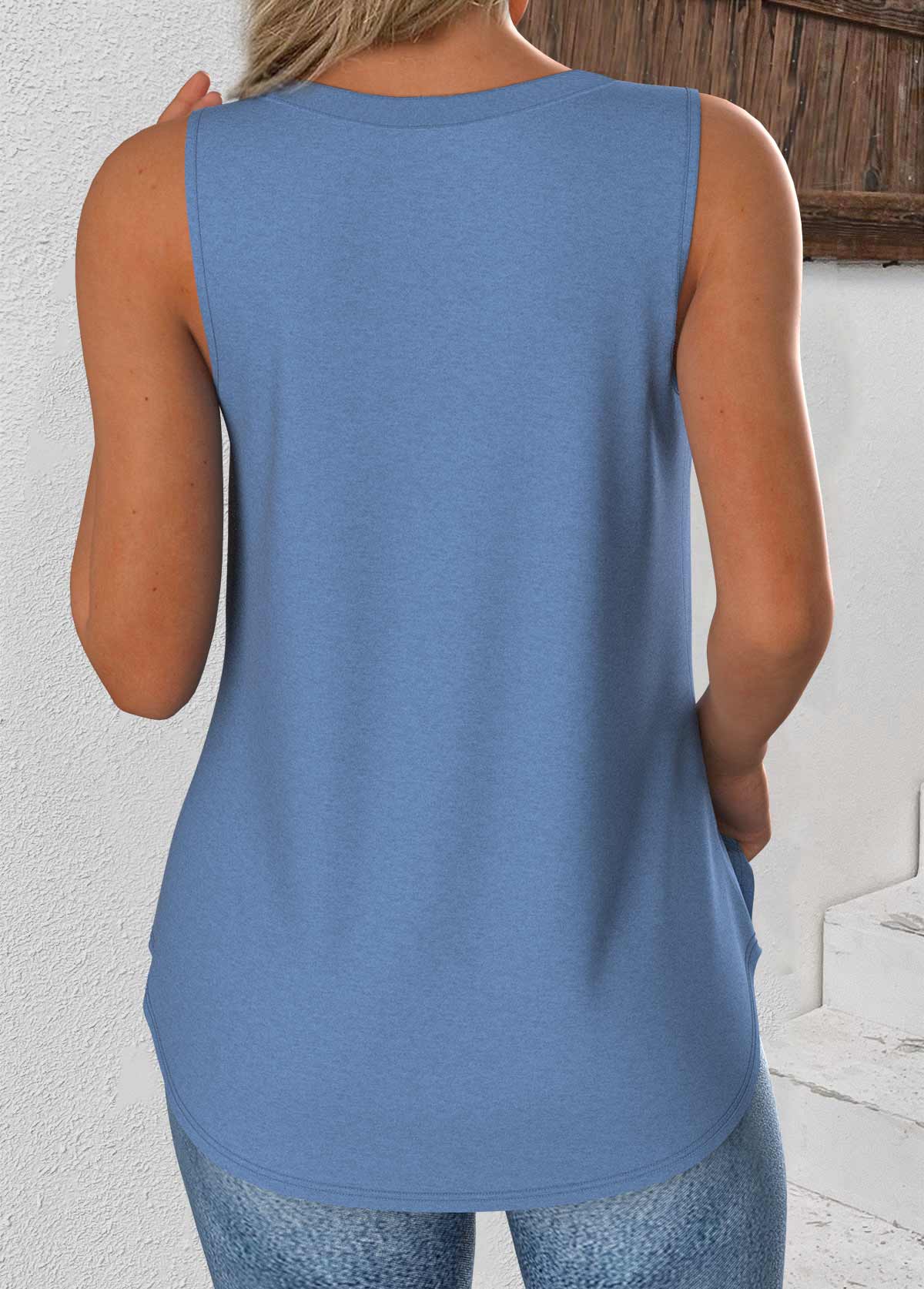 Dusty Blue Sleeveless V Neck Tank Top | picture 