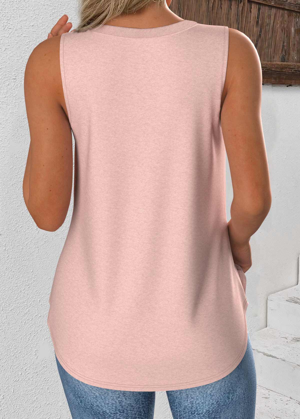 Dusty Pink Sleeveless V Neck Tank Top | picture 