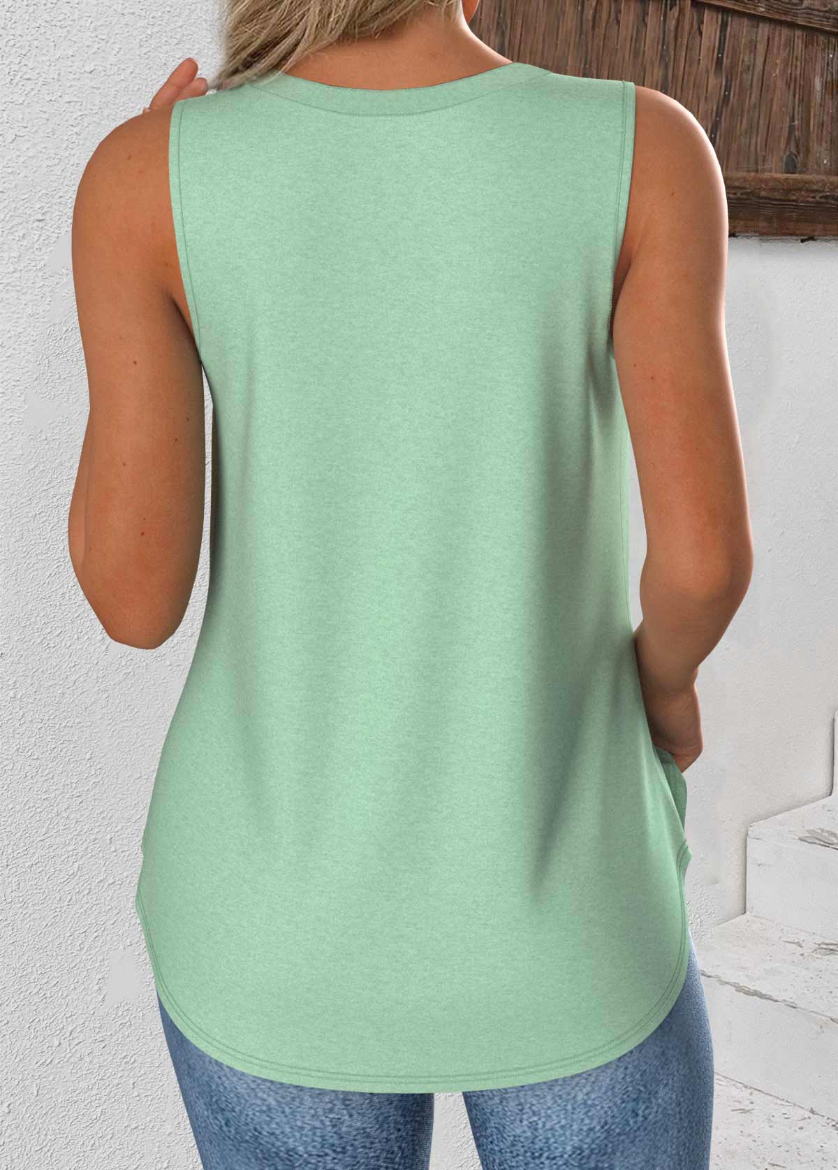 Light Green Sleeveless V Neck Tank Top | picture 