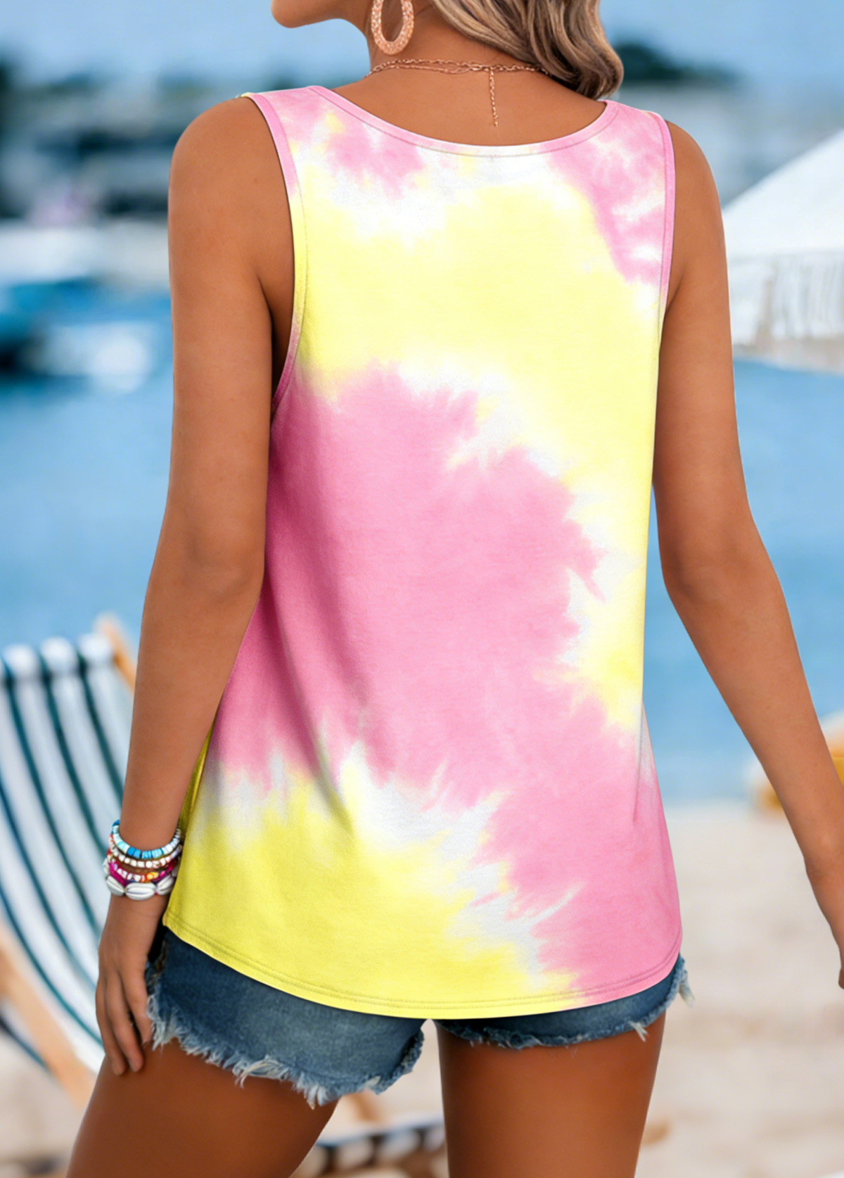 Multi Color Tie Letter Print Strappy Tank Top | picture 