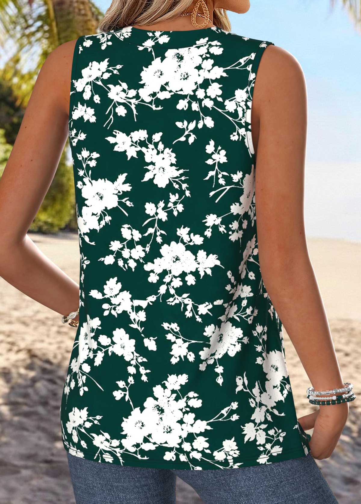 Green Tummy Coverage Floral Print Sleeveless Tank Top | picture 
