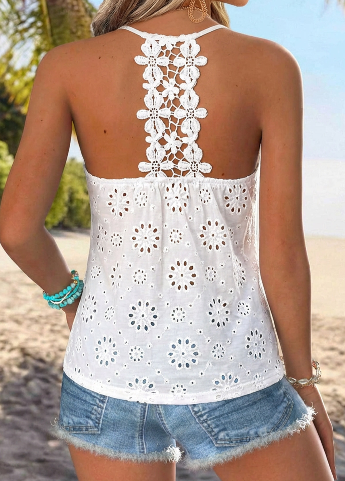 White Tummy Coverage Strappy V Neck Camisole Top | picture 