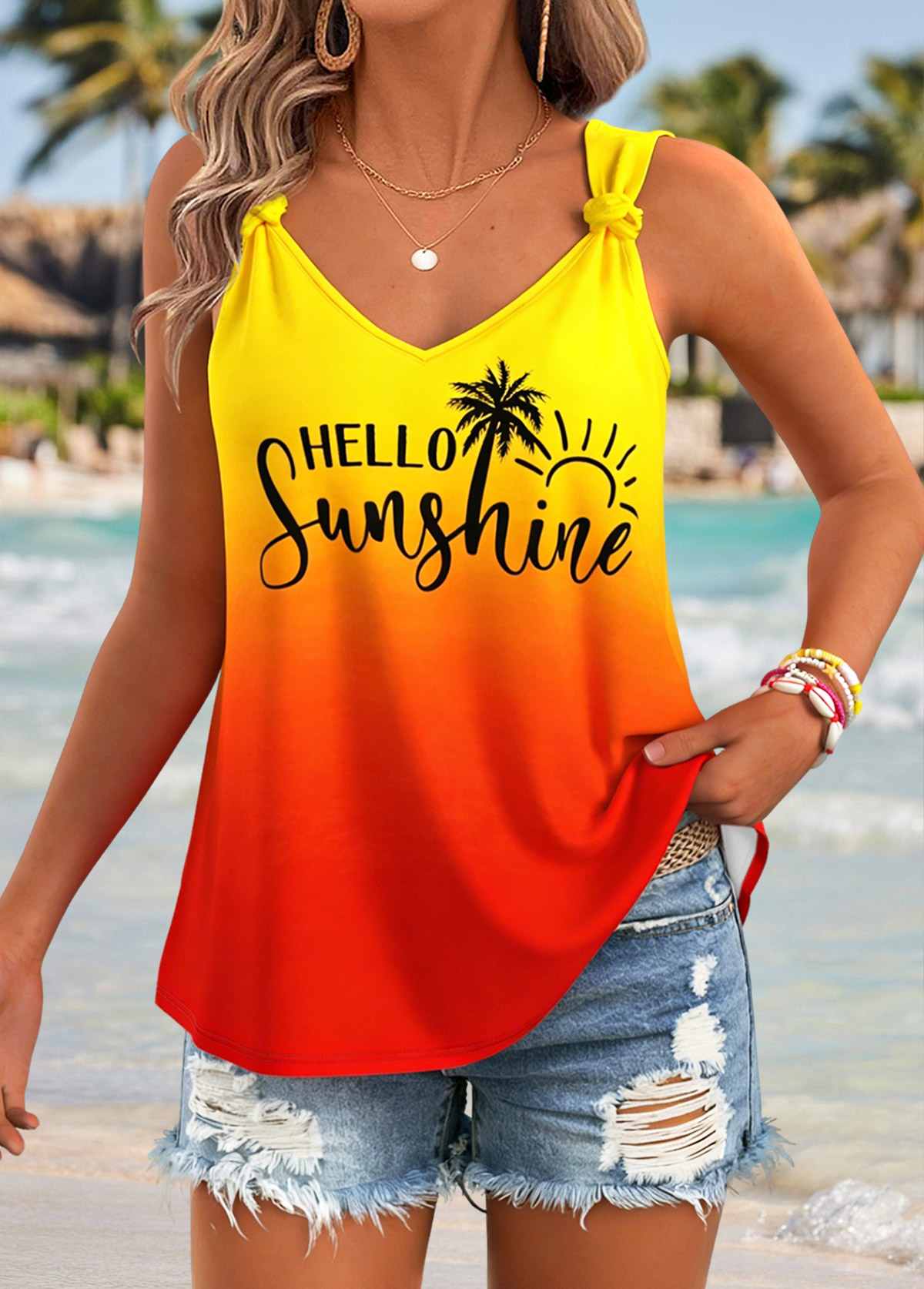 Multi Color Tie Letter Print Strappy Tank Top | picture 