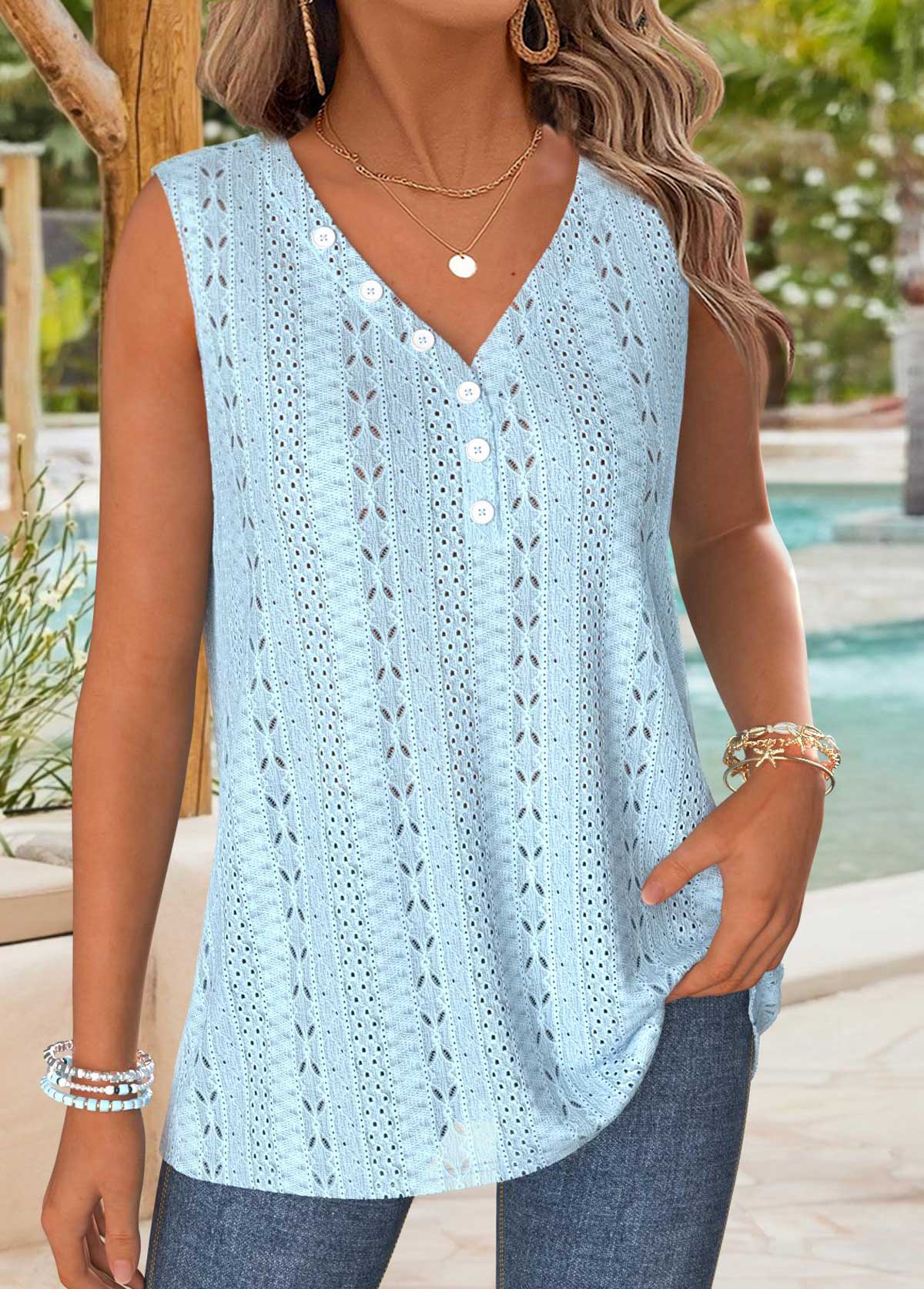 Light Blue Tummy Coverage Sleeveless V Neck Tank Top | picture 