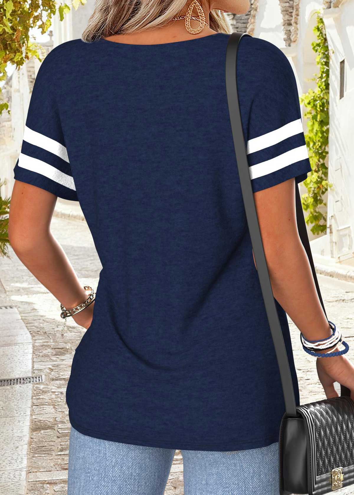 Navy Tummy Coverage Geometric Print Short Sleeve T Shirt | picture 
