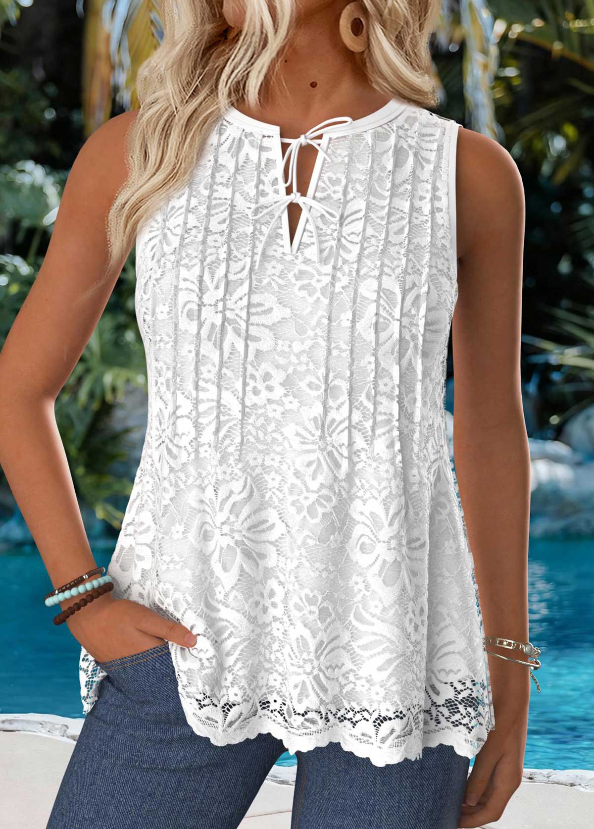 Raw White Tummy Coverage Sleeveless Split Neck Tank Top | picture 