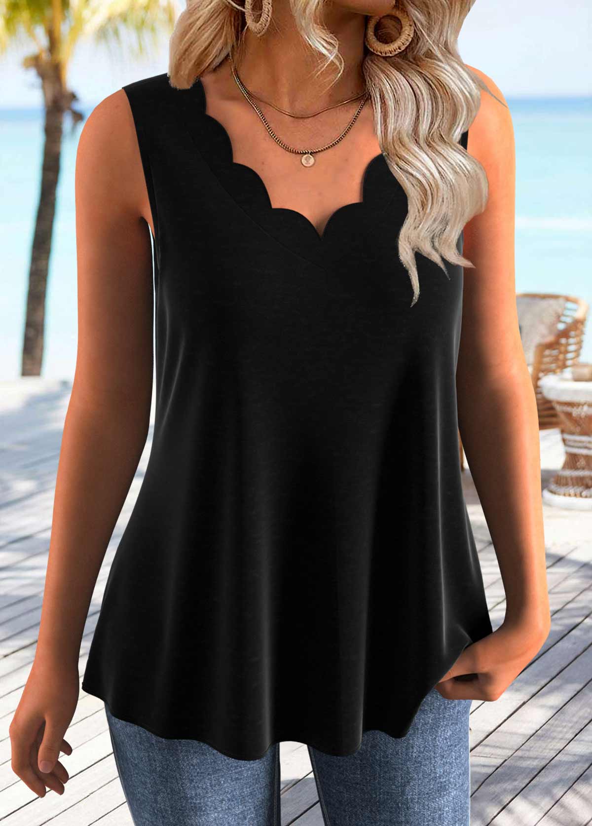 Black Tummy Coverage Sleeveless V Neck Tank Top | picture 