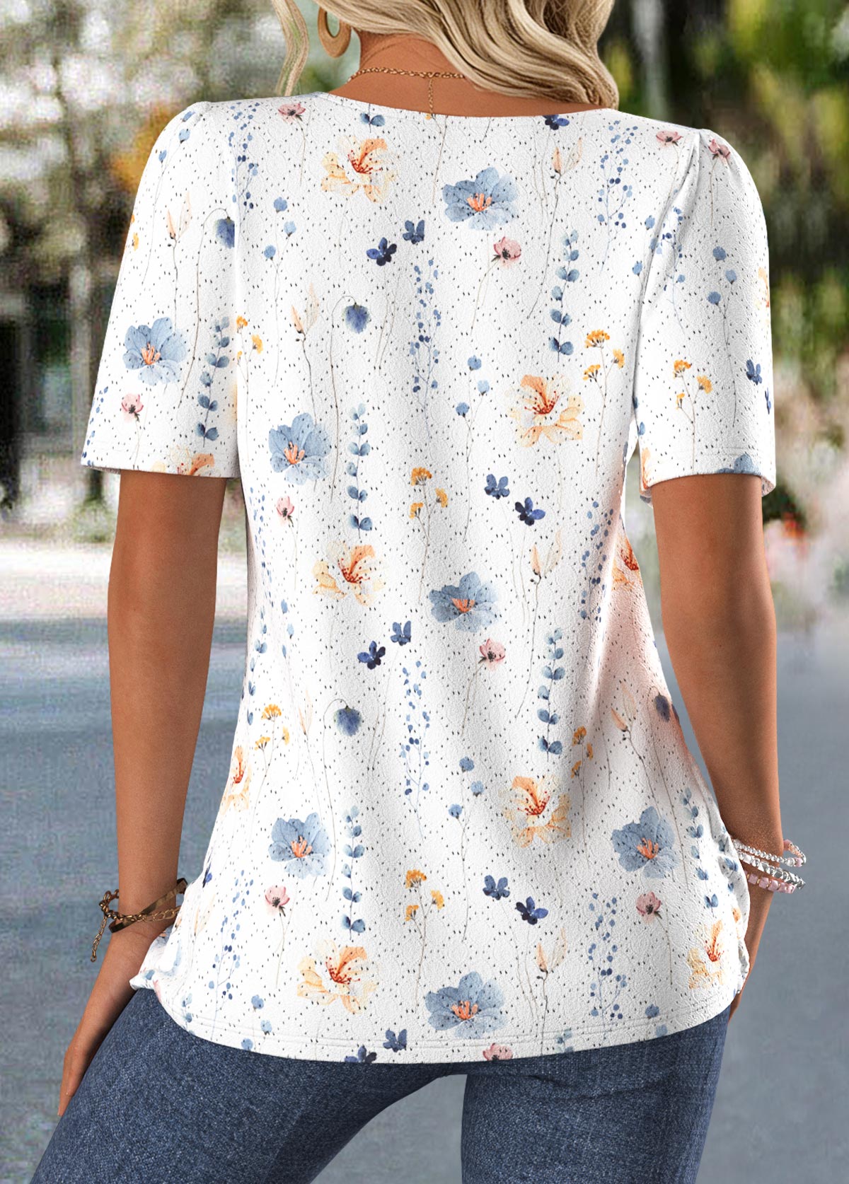 White Tummy Coverage Ditsy Floral Print T Shirt | picture 