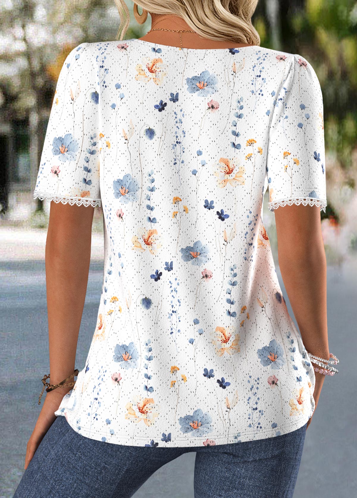 White Tummy Coverage Ditsy Floral Print T Shirt | picture 