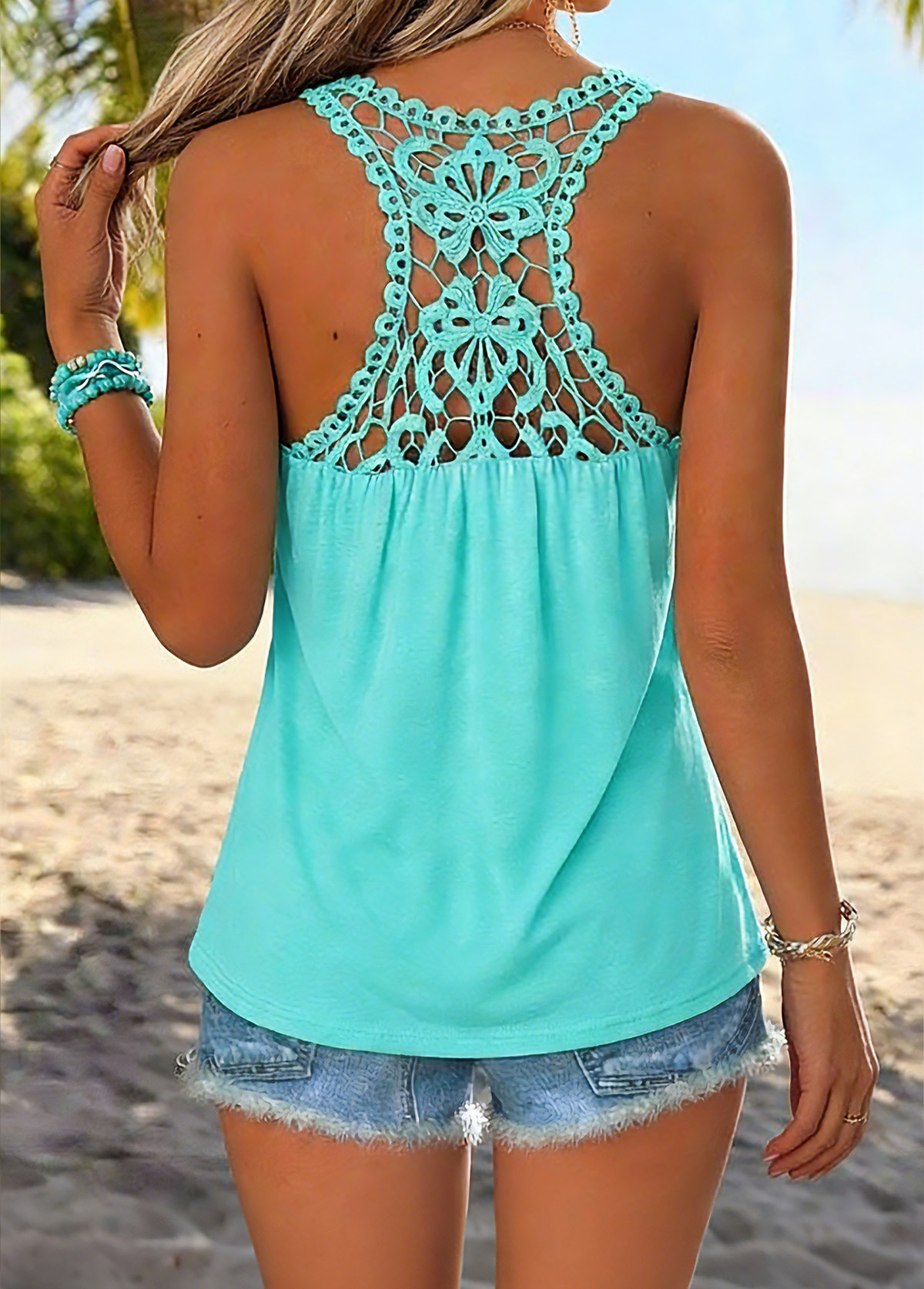 Cyan Tummy Coverage Sleeveless Draped Neck Tank Top | picture 