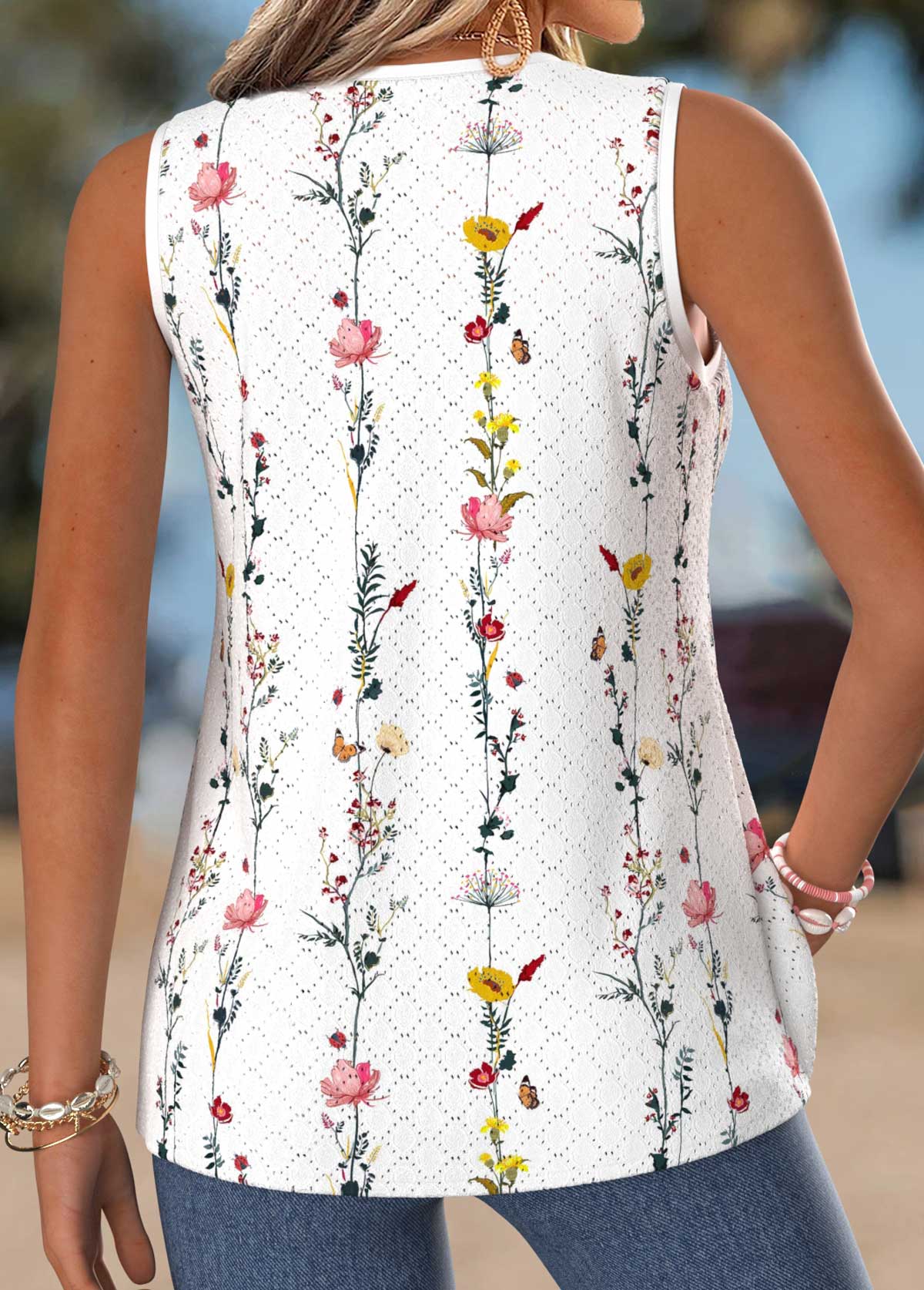 Raw White Tummy Coverage Floral Print Sleeveless Tank Top | picture 