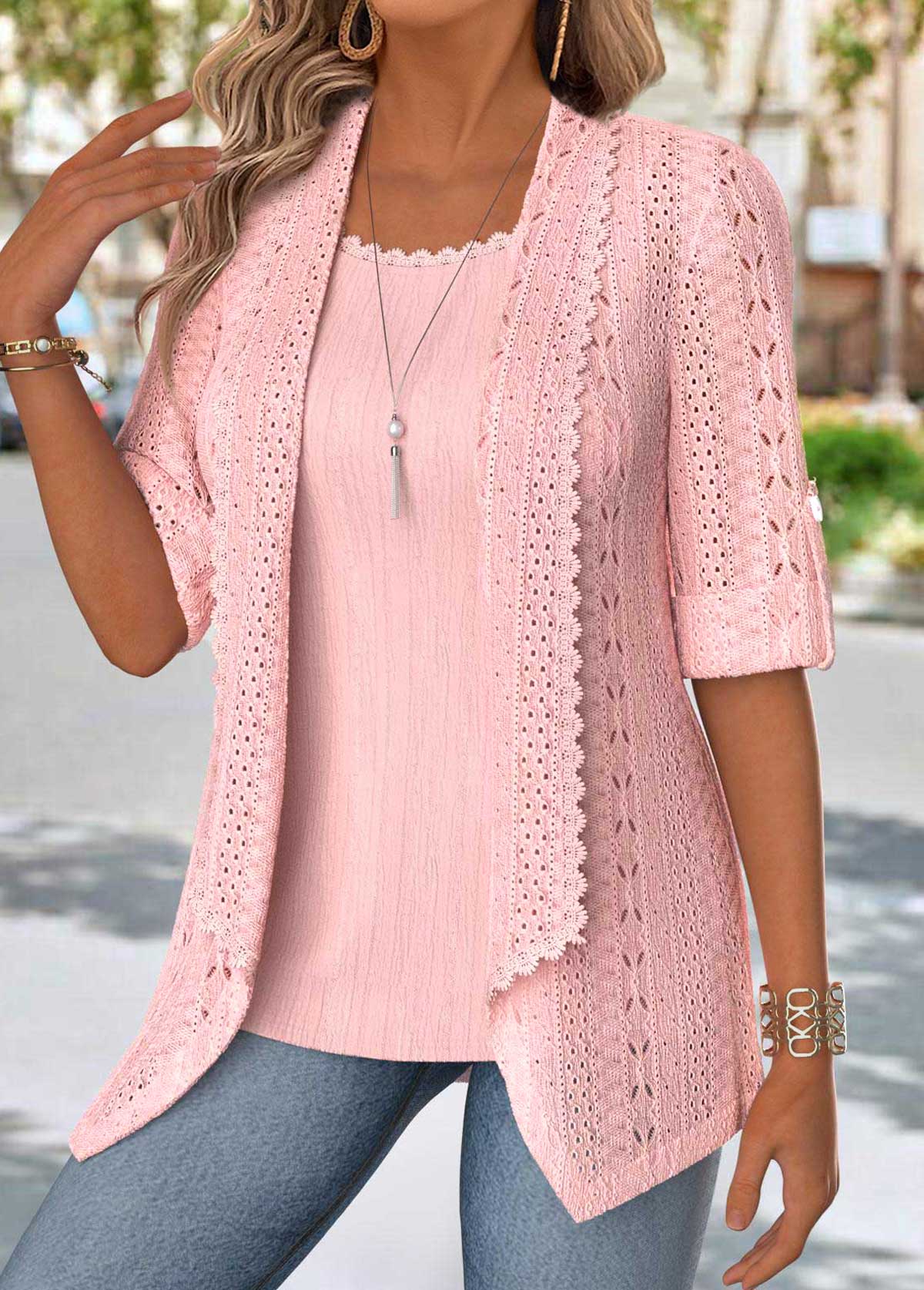 Light Pink Tummy Coverage Fake Two Piece Twinset | picture 