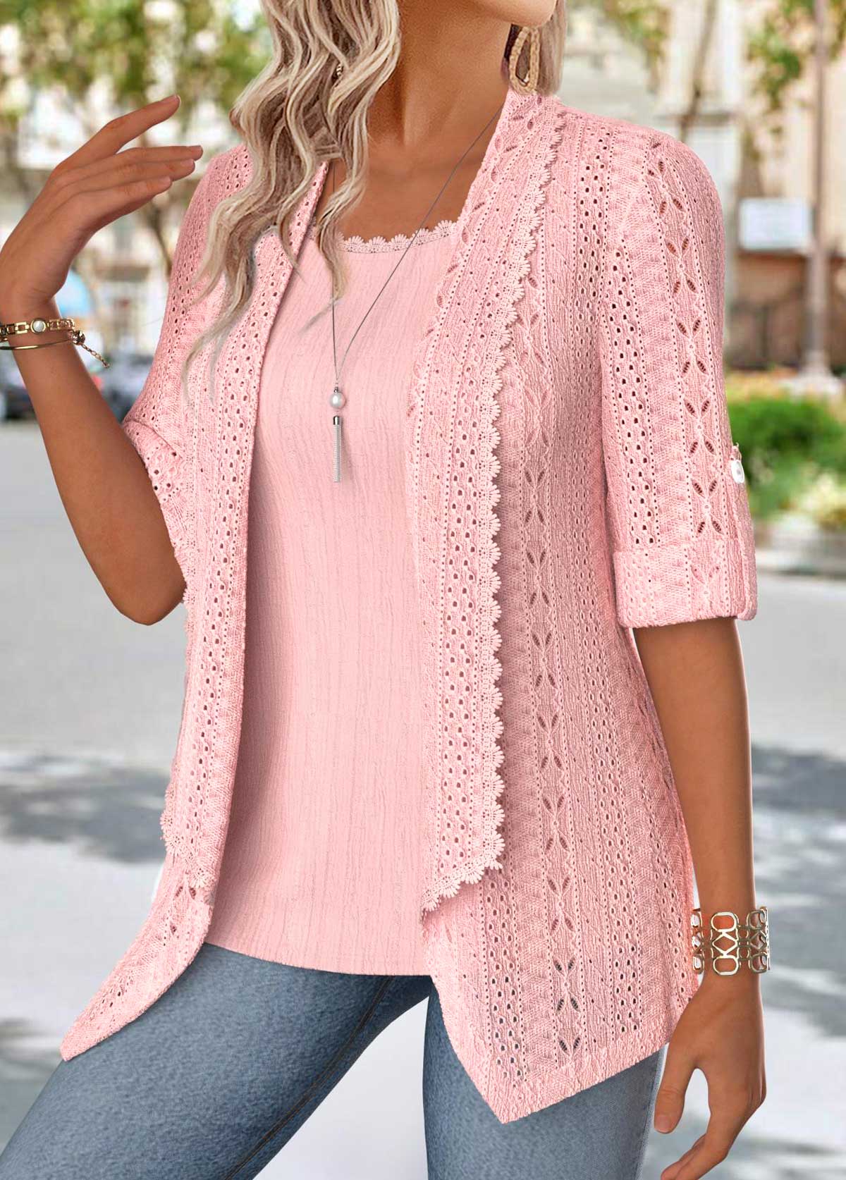 Light Pink Tummy Coverage Fake Two Piece Twinset | picture 