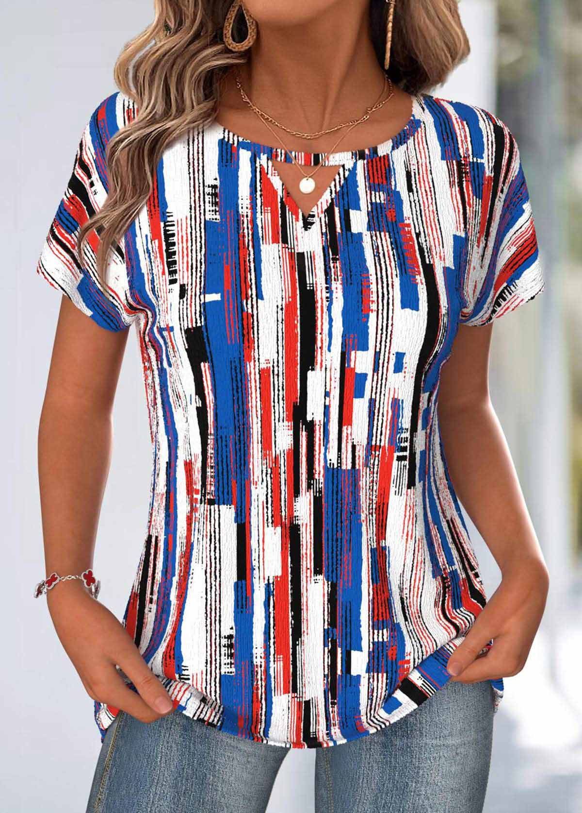 Multi Color Geometric Print Tummy Coverage T Shirt | picture 