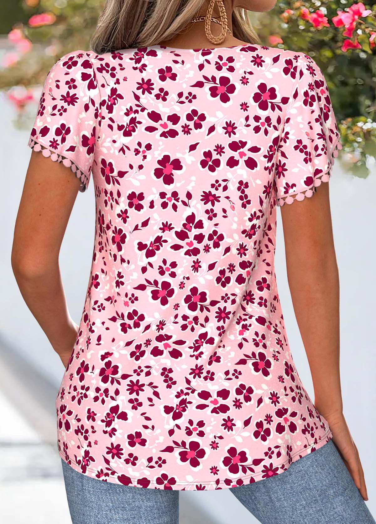 Light Pink Tummy Coverage Floral Print T Shirt | picture 