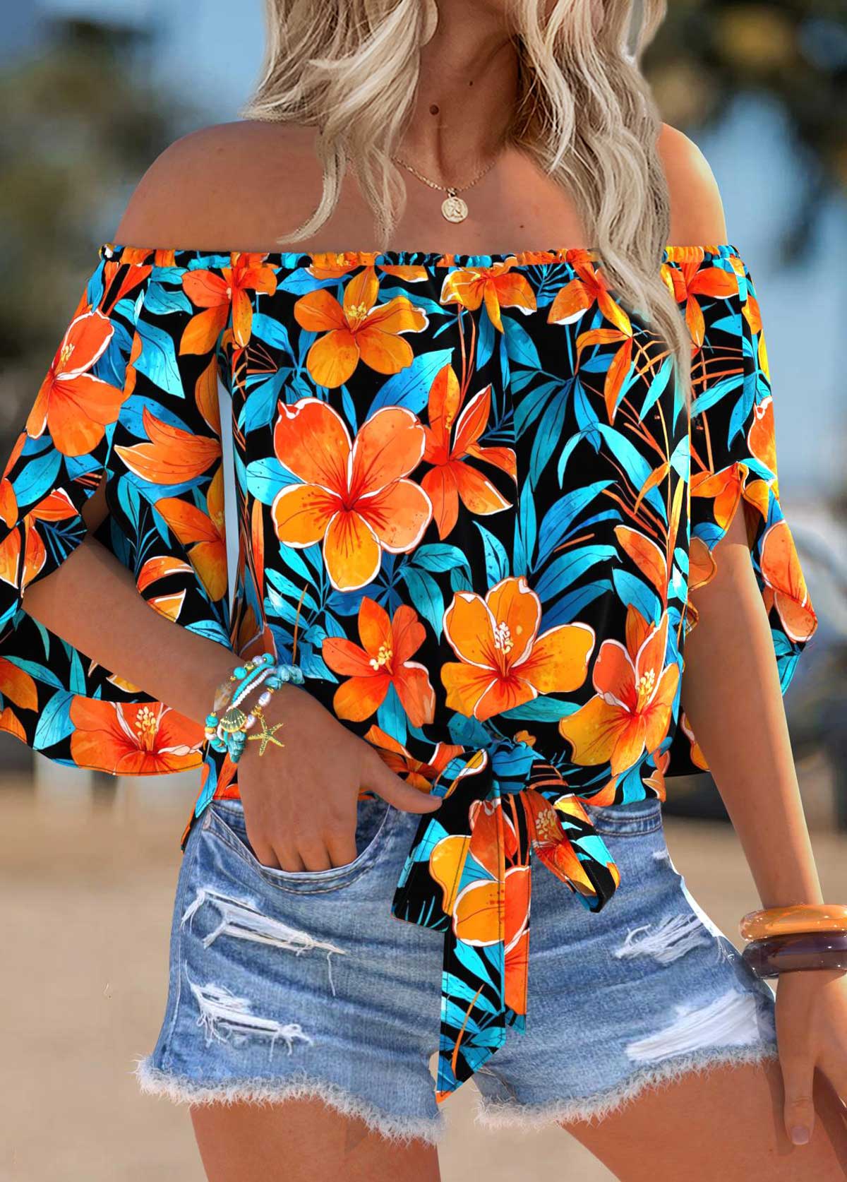Multi Color Tummy Coverage Floral Print Half Sleeve Blouse | picture 