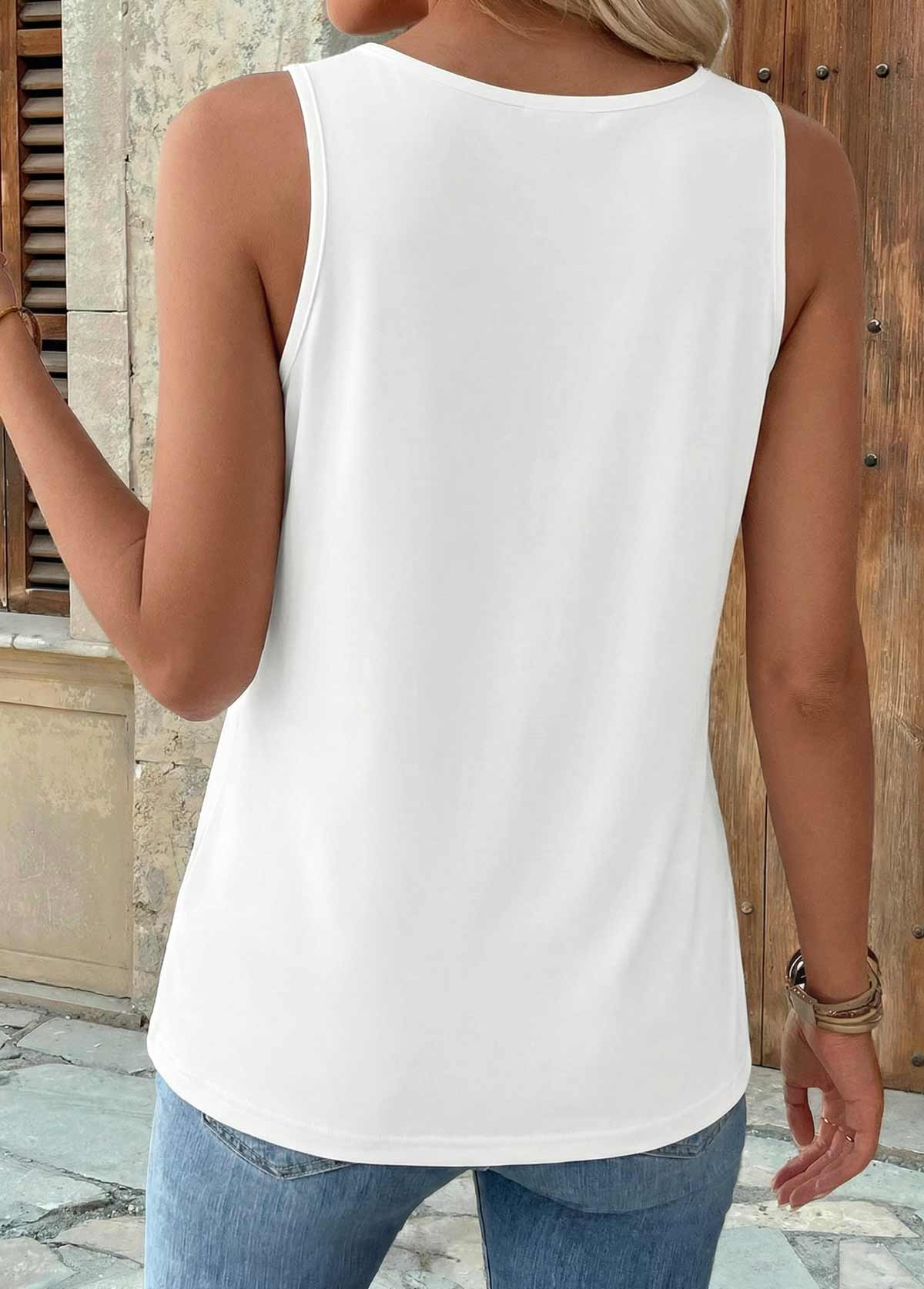 White Patchwork Sleeveless Round Neck Tank Top | picture 