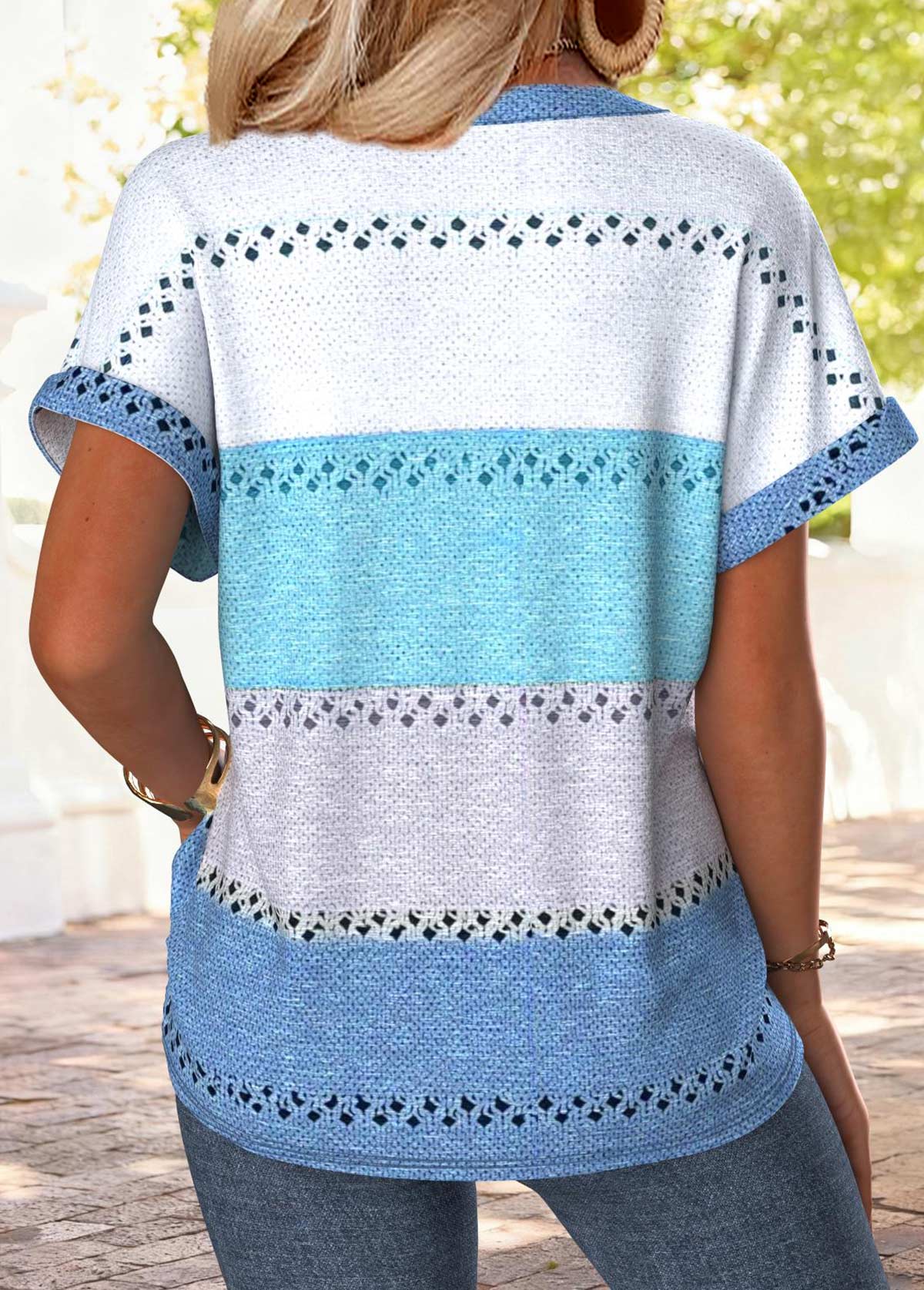 Multi Color Tummy Coverage Striped Short Sleeve T Shirt | picture 