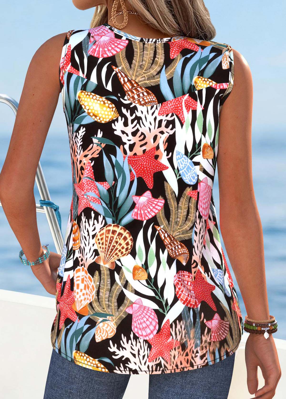 Multi Color Tummy Coverage Animal Print Sleeveless Tank Top | picture 