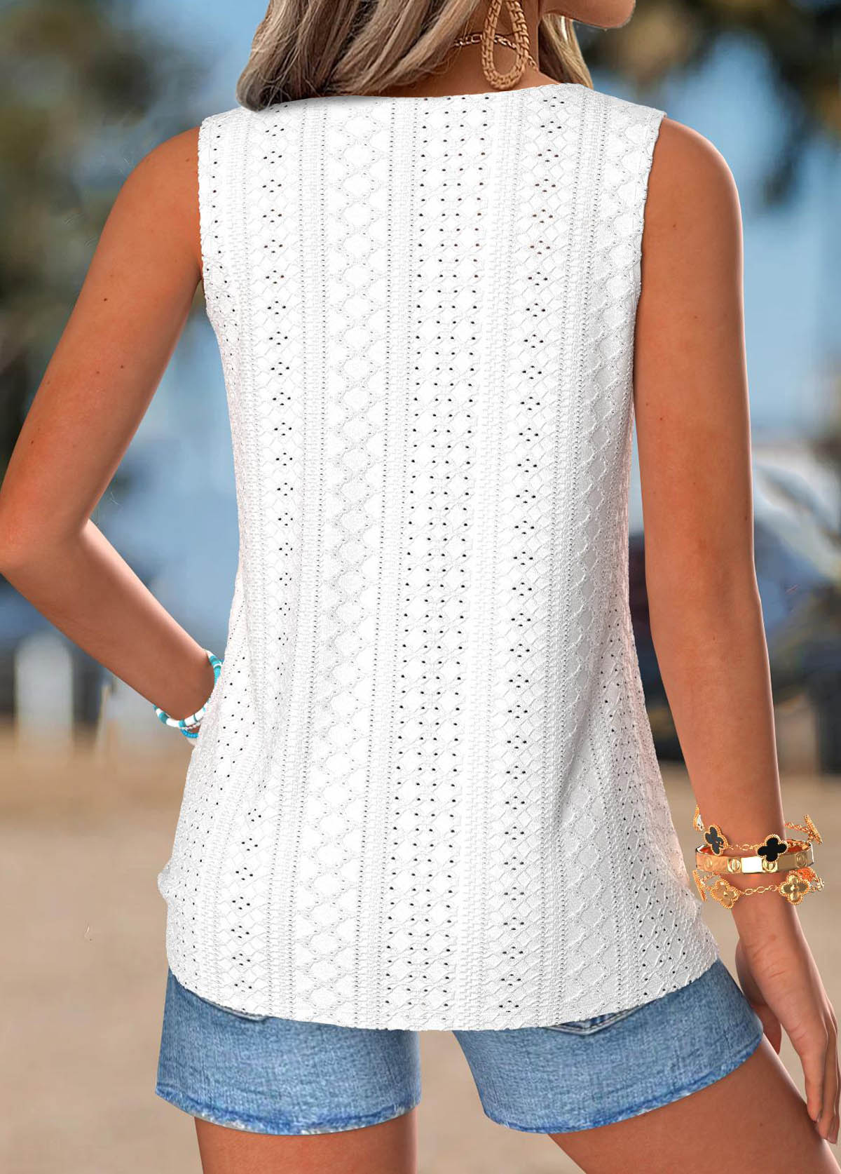 White Tummy Coverage Sleeveless Round Neck Tank Top | picture 