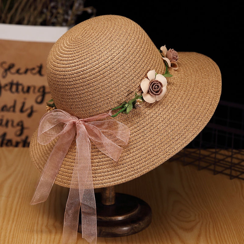 Dark Camel Color Floral Print Hat | picture 