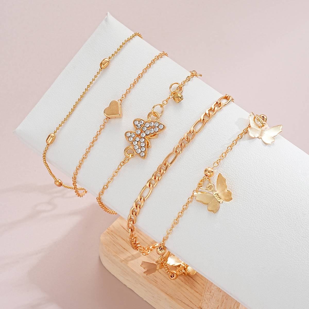 Golden Butterfly Heart Alloy Anklet Set | picture 