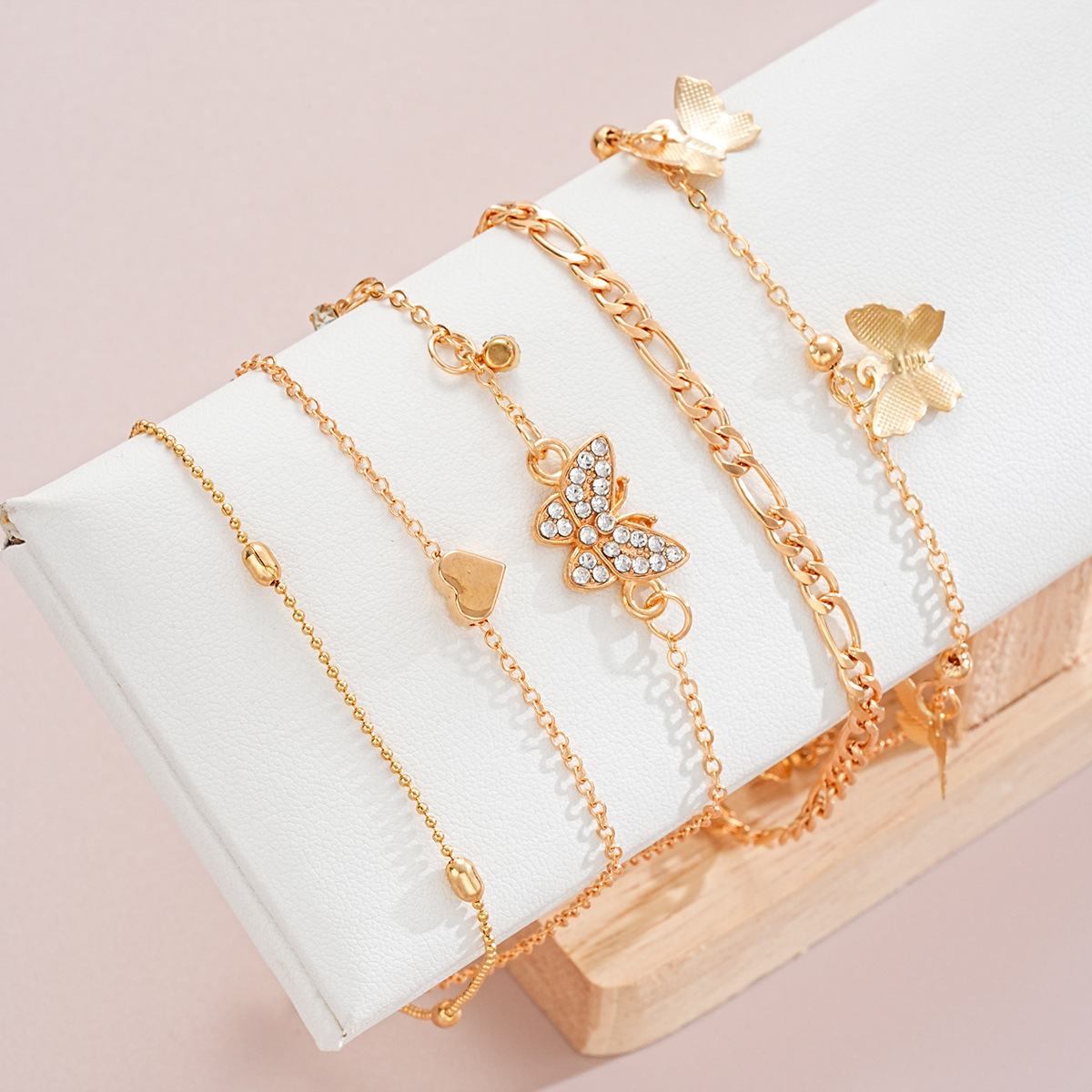 Golden Butterfly Heart Alloy Anklet Set | picture 