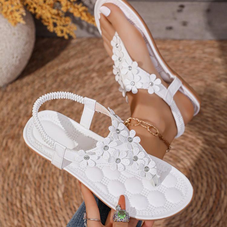 White Faux Leather Toe Post Falt Sandals | picture 