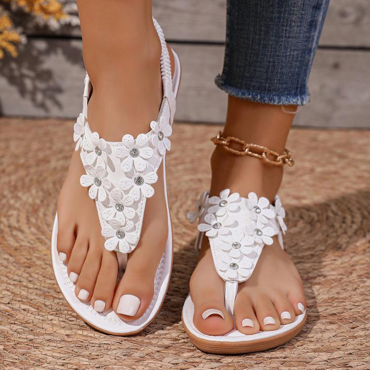 White Faux Leather Toe Post Falt Sandals | picture 