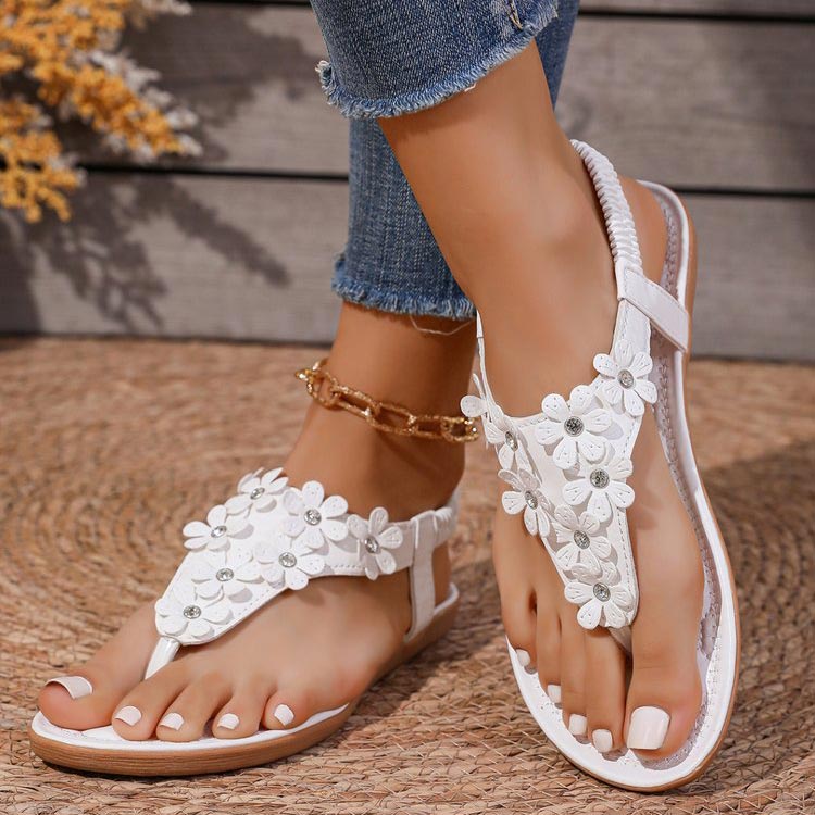White Faux Leather Toe Post Falt Sandals | picture 