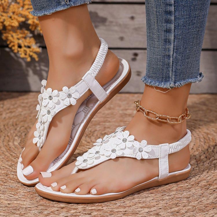 White Faux Leather Toe Post Falt Sandals | picture 