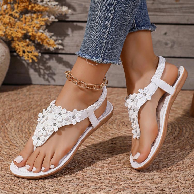 White Faux Leather Toe Post Falt Sandals | picture 