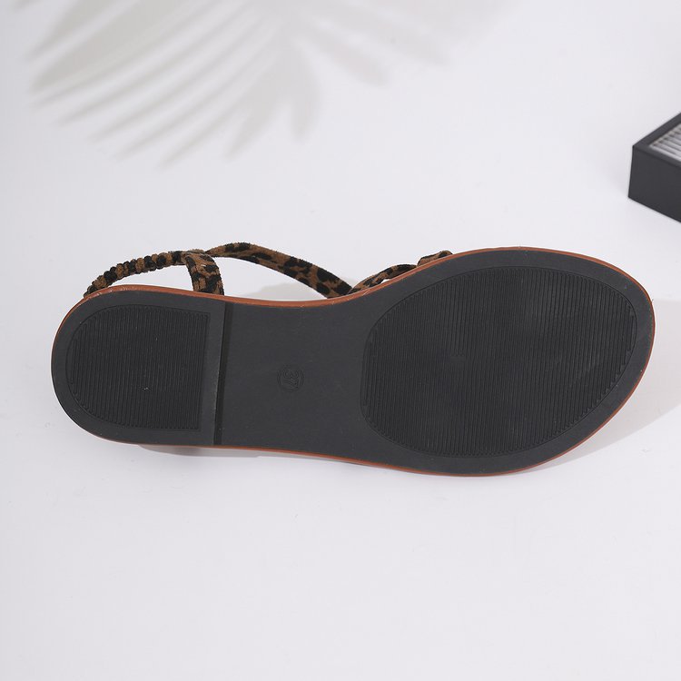 Dark Coffee Leopard Round Toe Falt Sandals | picture 