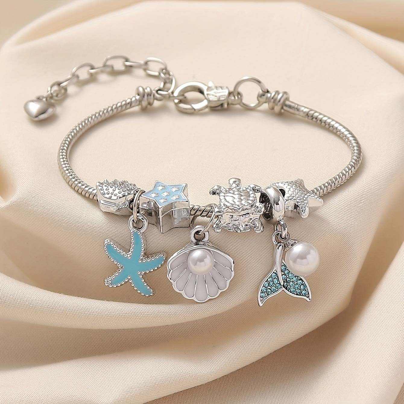 Silver Shell Starfish Design Copper Bracelet | picture 