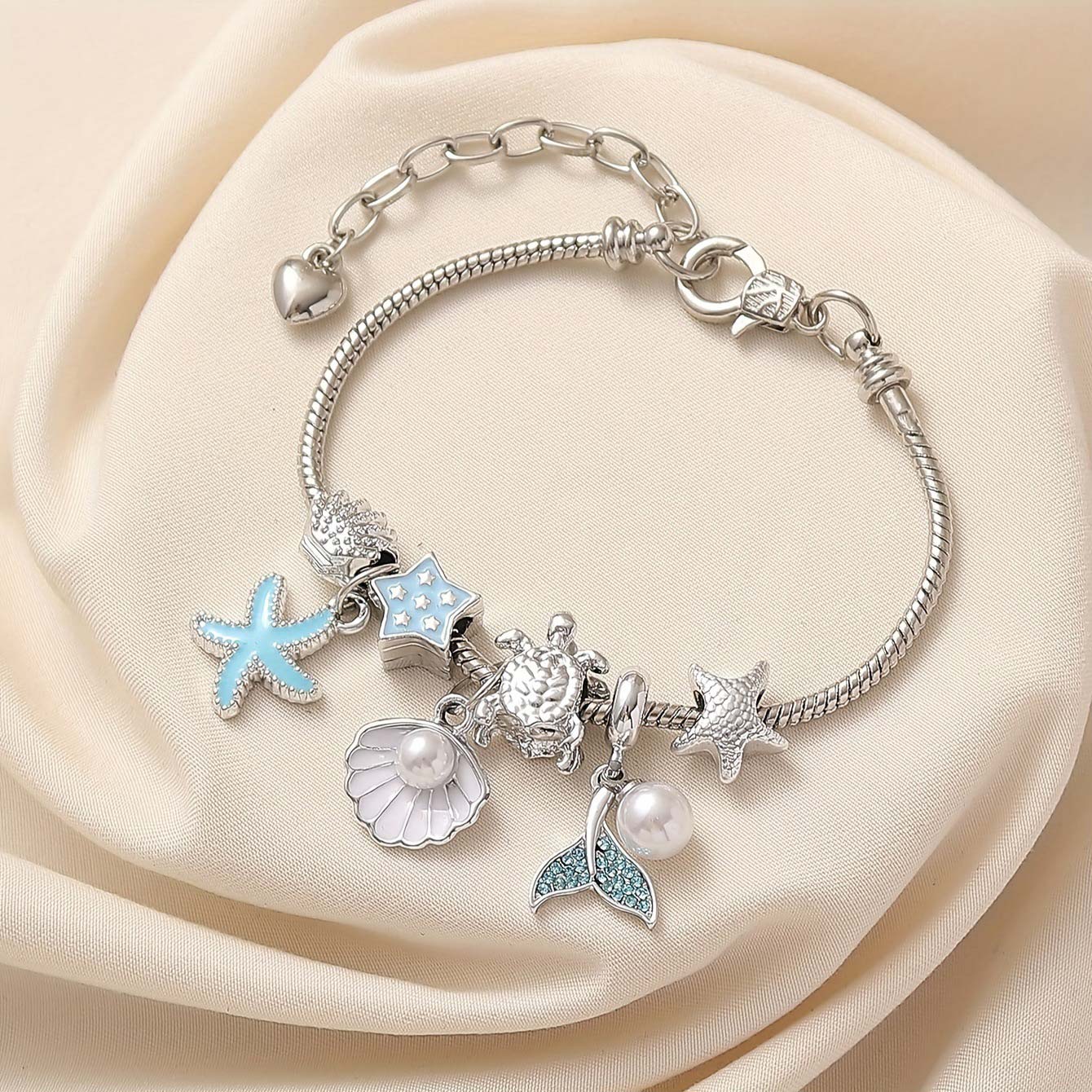 Silver Shell Starfish Design Copper Bracelet | picture 