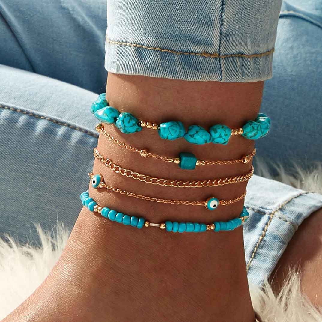 Mint Green Color Turquoise Material Anklets | picture 