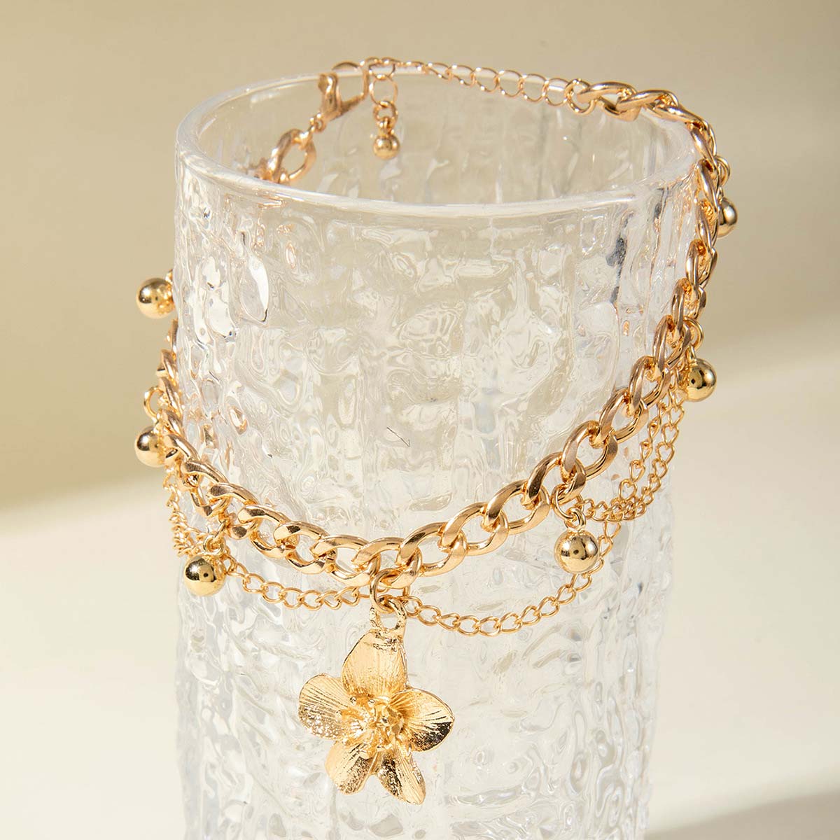 Golden Floral Design Layered Alloy Anklet | picture 