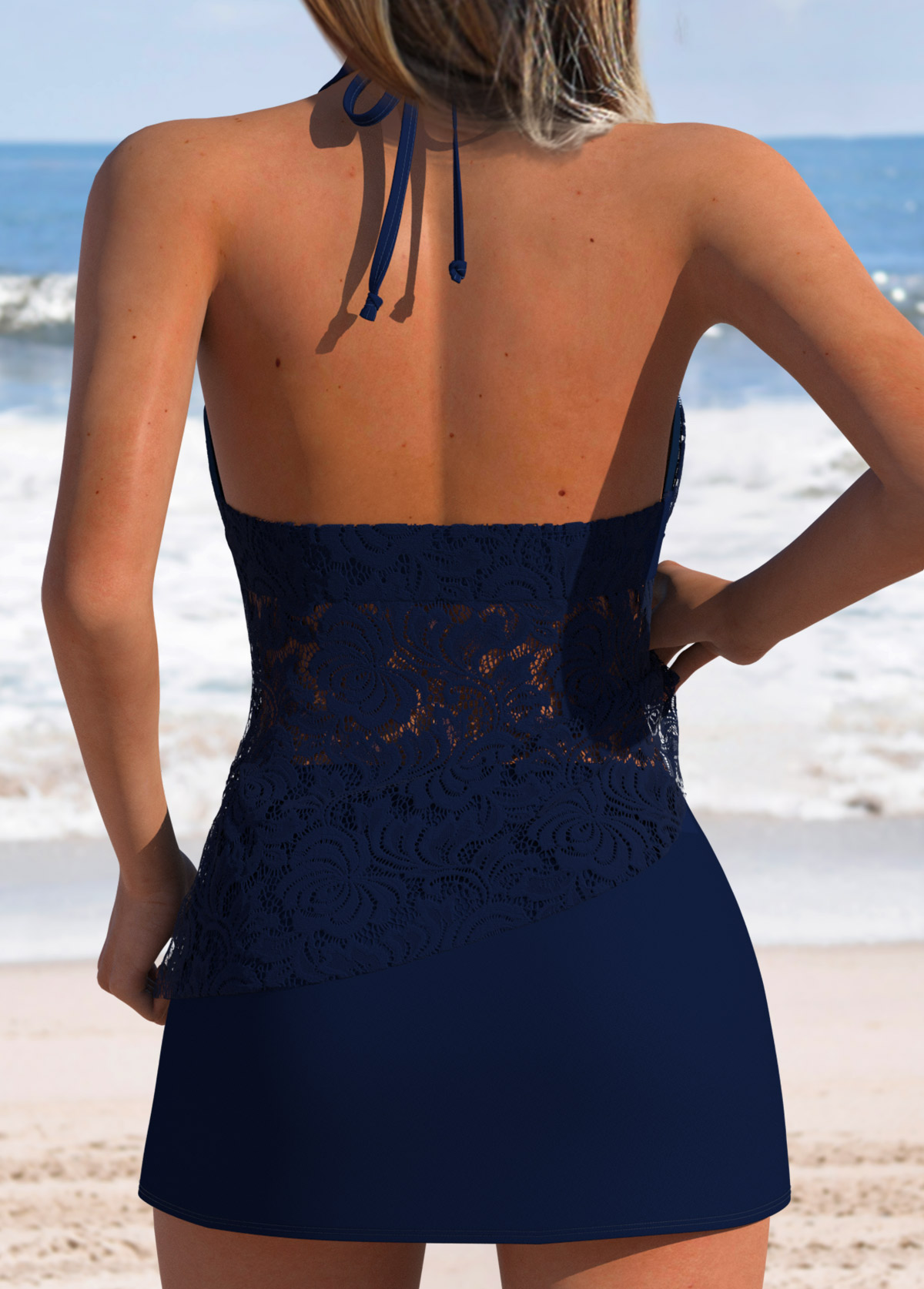 Tummy Coverage Mid Waisted Navy Tankini Set | picture 