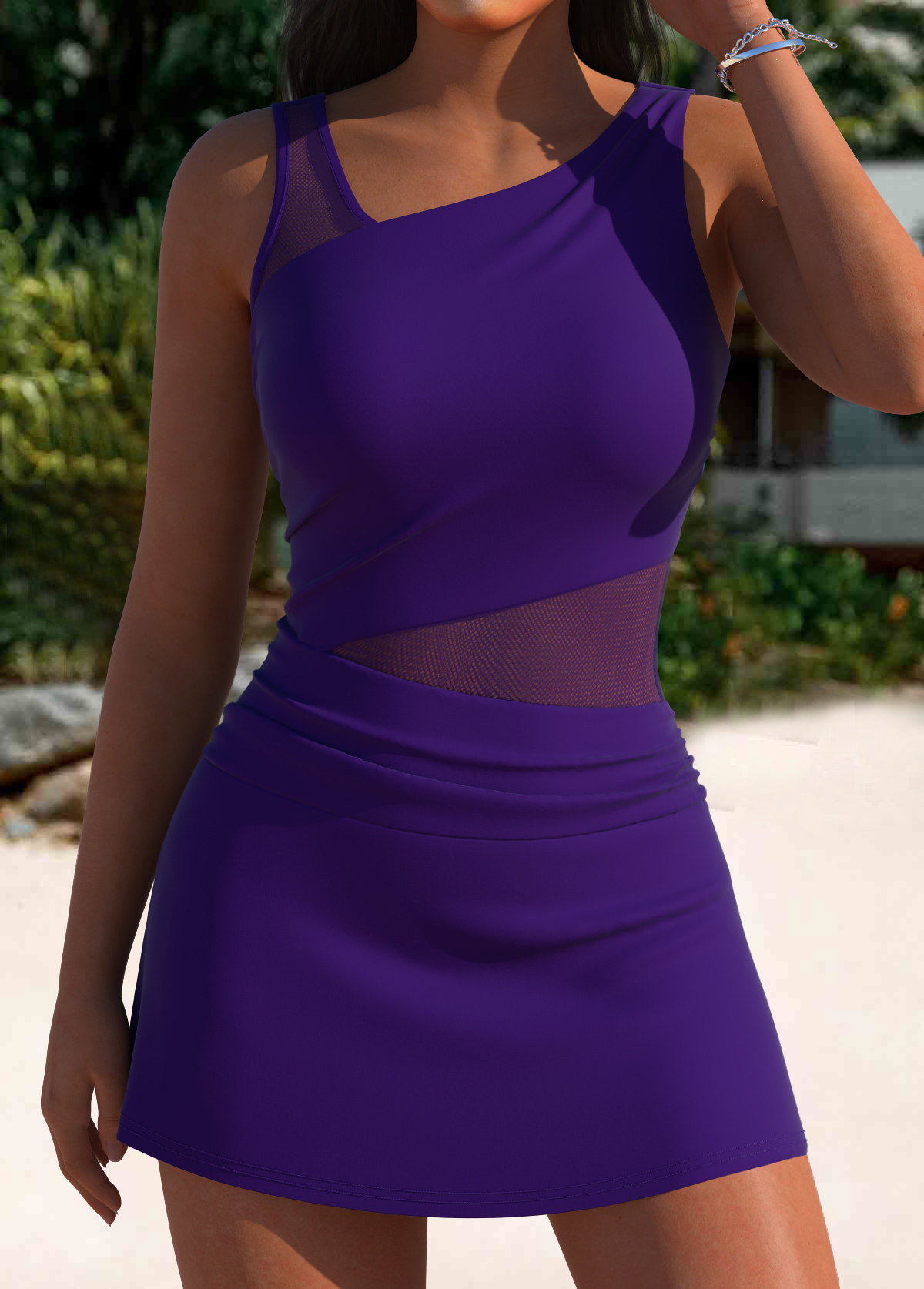 Tummy Coverage Purple One Piece Swimwear | picture 